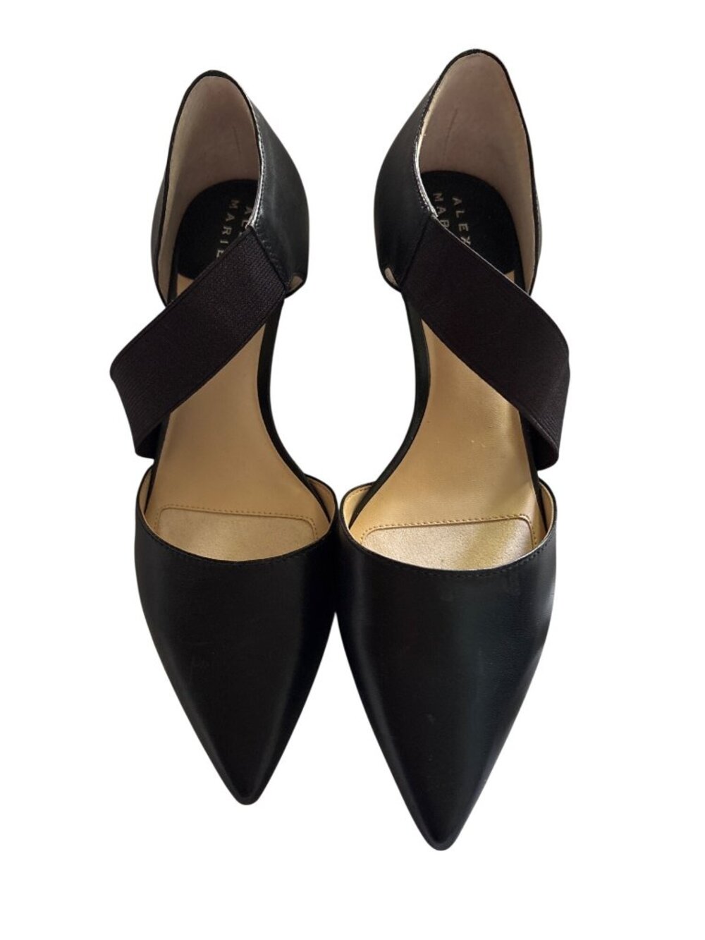 Black Pointed-Toe Heels With Elastic Straps Size 9.5M Elegant Kitten Heel